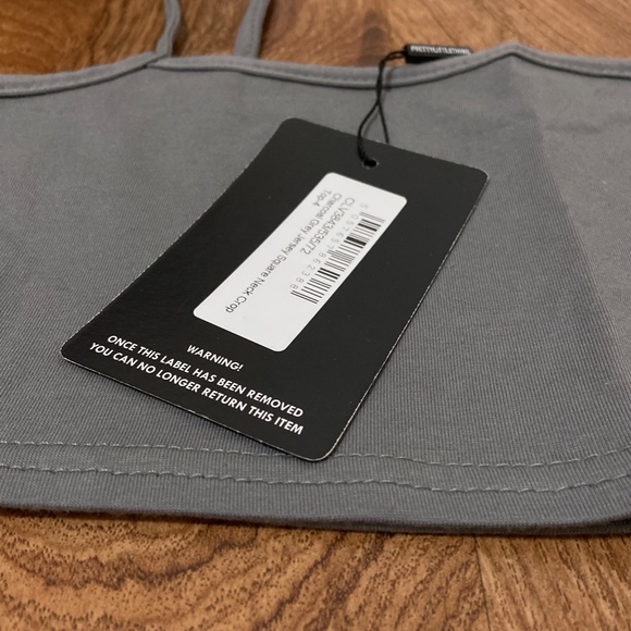 PLT Charcoal Grey Jersey Square Neck Crop Top - Picture 2 of 3